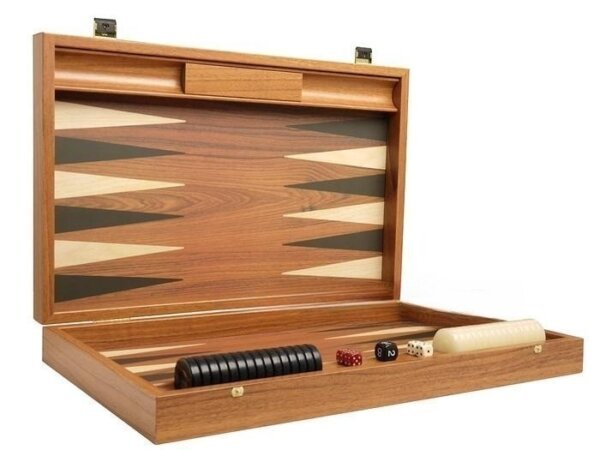 19-inch Wood Backgammon Set - Walnut with Side Racks - Image 2