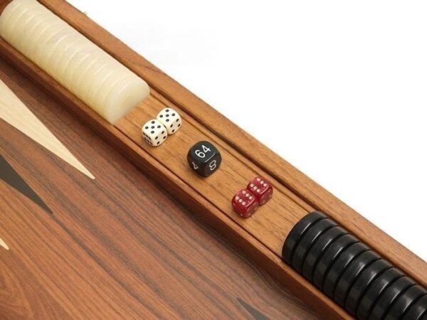 19-inch Wood Backgammon Set - Walnut with Side Racks - Image 3