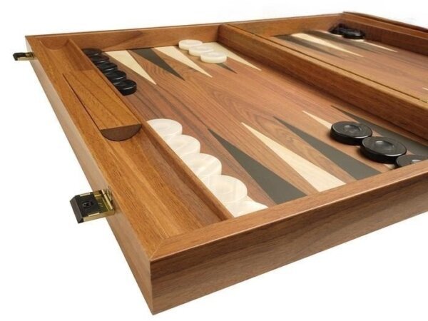 19-inch Wood Backgammon Set - Walnut with Side Racks - Image 4