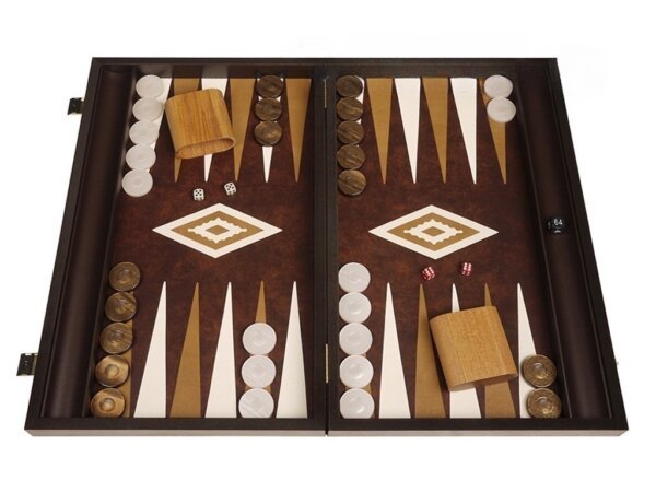 19-inch Wood Backgammon Set - Wenge with Brown Leatherette Field