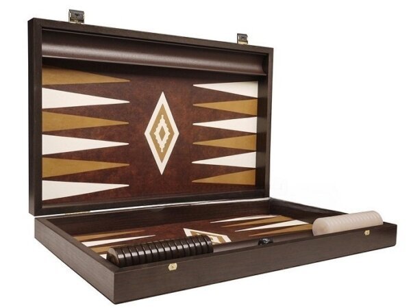 19-inch Wood Backgammon Set - Wenge with Brown Leatherette Field - Image 2