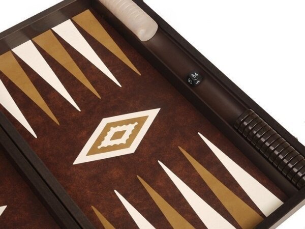 19-inch Wood Backgammon Set - Wenge with Brown Leatherette Field - Image 4