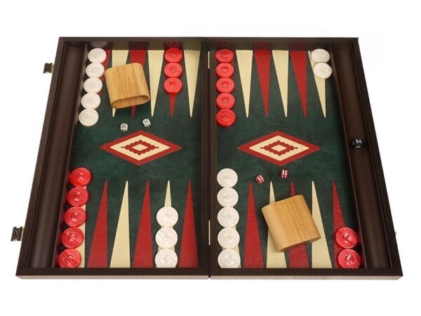 19-inch Wood Backgammon Set - Wenge with Green Leatherette Field