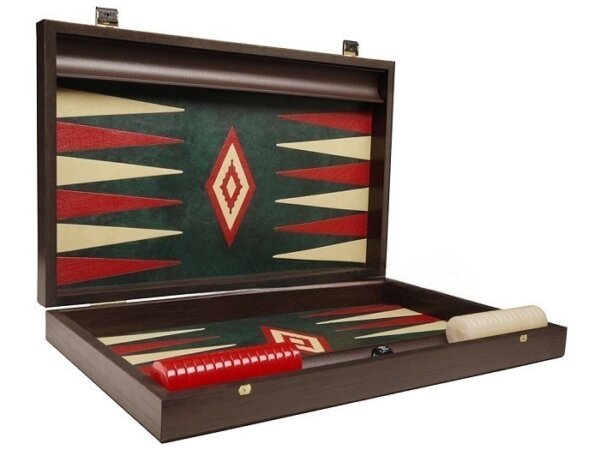 19-inch Wood Backgammon Set - Wenge with Green Leatherette Field - Image 2