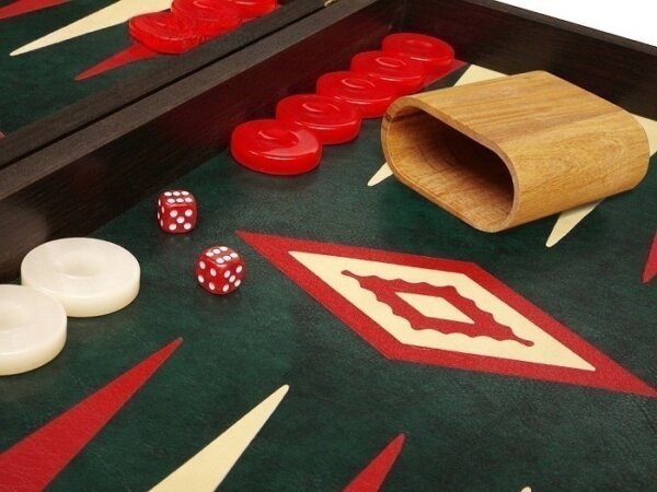 19-inch Wood Backgammon Set - Wenge with Green Leatherette Field - Image 3