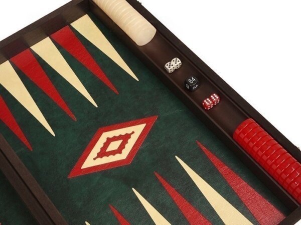 19-inch Wood Backgammon Set - Wenge with Green Leatherette Field - Image 4