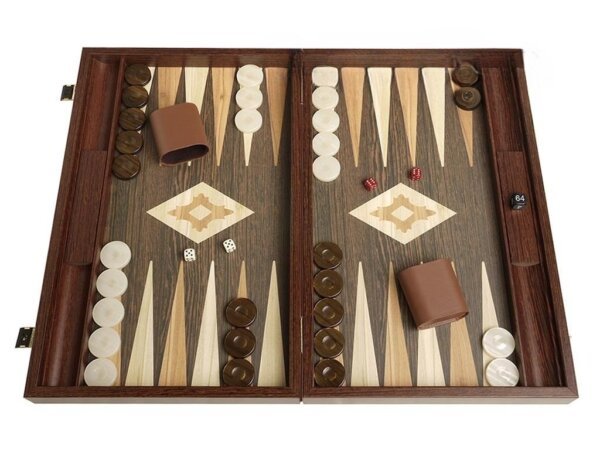 19-inch Wood Backgammon Set - Wenge with Printed Field and Side Racks