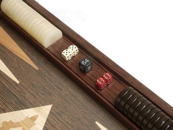 19-inch Wood Backgammon Set - Wenge with Printed Field and Side Racks - Image 3