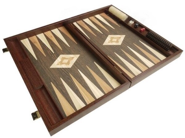 19-inch Wood Backgammon Set - Wenge with Printed Field and Side Racks - Image 4
