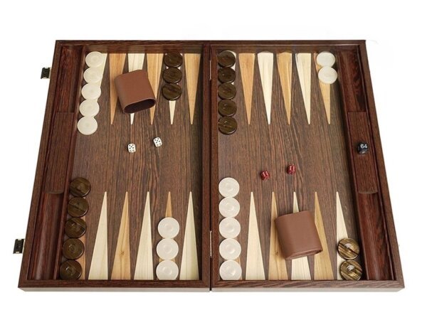 19-inch Wood Backgammon Set - Wenge with Side Racks