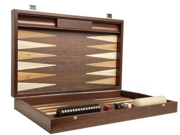 19-inch Wood Backgammon Set - Wenge with Side Racks - Image 2