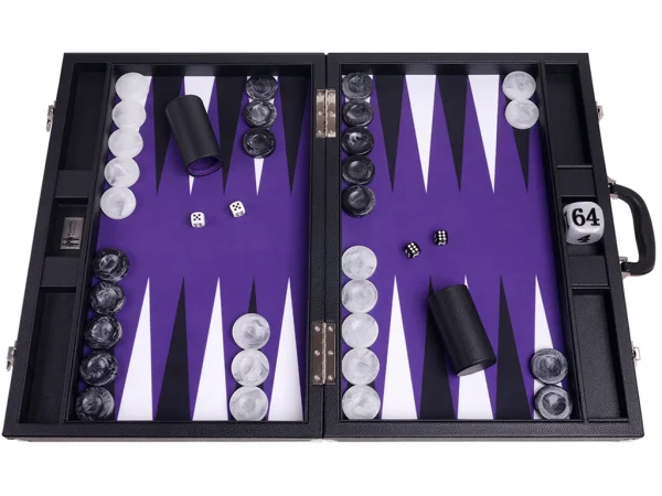 Wycliffe Brothers® 21-inch Tournament Backgammon Set - Black Case with Purple Field - Masters Edition