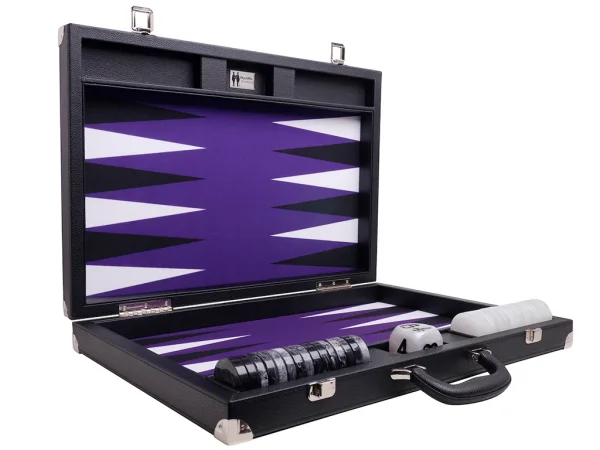 Wycliffe Brothers® 21-inch Tournament Backgammon Set - Black Case with Purple Field - Masters Edition - Image 2