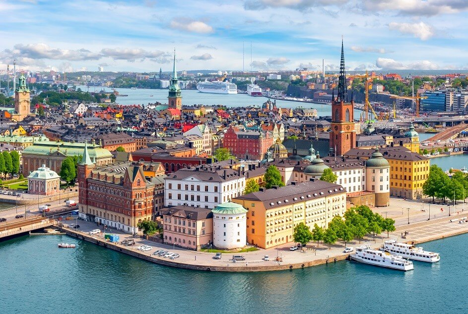 Stockholm old town (Gamla Stan) cityscape from City Hall top, Sweden