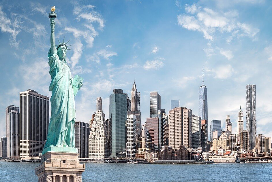 The statue of Liberty, Landmarks of New York City with Manhattan