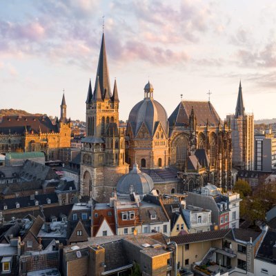 Innenstadt Aachen bei Sonnenaufgang