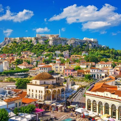 View of the Acropolis from the Plaka, Athens, Greece
