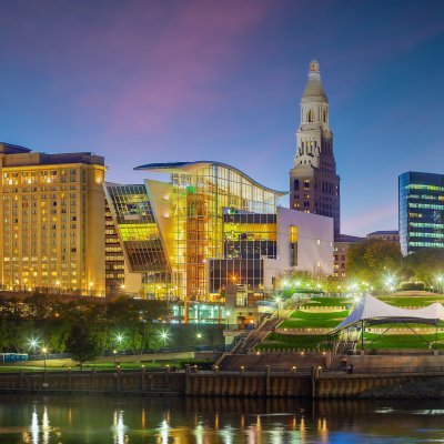 Skyline of downtown Hartford city, cityscape in Connecticut  in USA