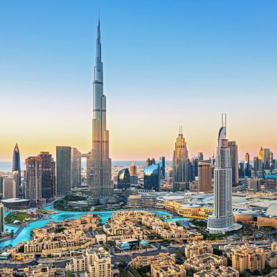 Dubai downtown, amazing city center skyline with luxury skyscrap