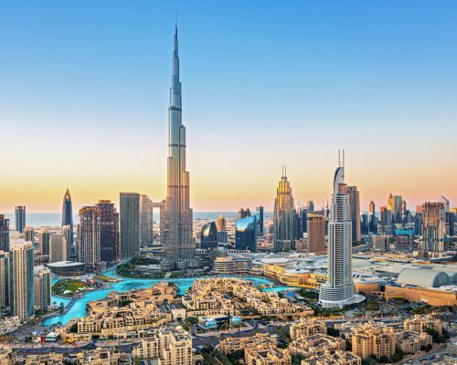 Dubai downtown, amazing city center skyline with luxury skyscrap