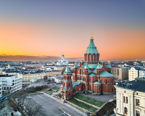Aerial view of Uspenski Cathedral, Helsinki Finland