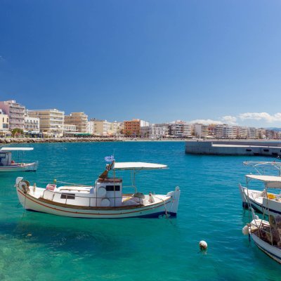 The harbor of Loutraki town, Corinthia, Greece.