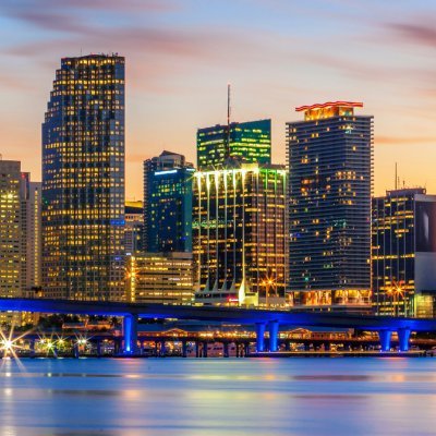 Famous cIty of Miami, Florida, summer sunset, USA