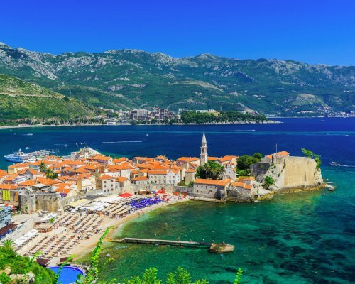 Panoramic view of the old town Budva, Montenegro