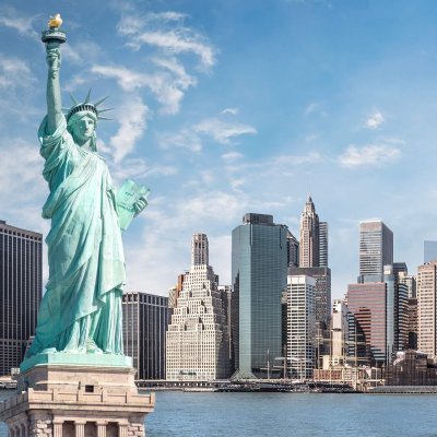 The statue of Liberty, Landmarks of New York City with Manhattan