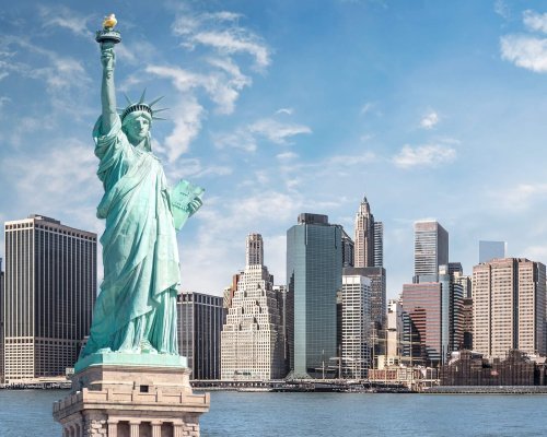 The statue of Liberty, Landmarks of New York City with Manhattan