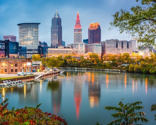Cleveland, Ohio, USA skyline on the river.