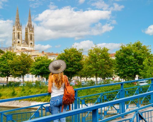 Woman tourist in France- Niort, Deux Sèvres,  Poitou Charente region