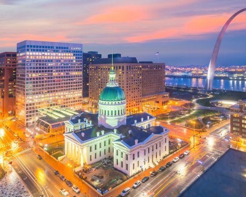 St. Louis downtown city skyline at twilight in USA