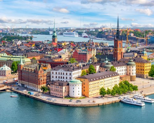 Stockholm old town (Gamla Stan) cityscape from City Hall top, Sweden